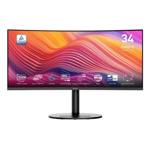 MSI - 34" Modern MD342CQP Curved Gaming Monitor, VA, 1mc, 120hz, UWQHD (3440x1440), HDMI+DP+TypeC, Speaker, HAS, Black