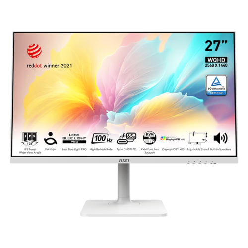 MSI - 27" Modern MD272QXPW Monitor, IPS, 4mc, 100hz, WQHD (2560x1440), HDMI+DP+TypeC, HAS, White