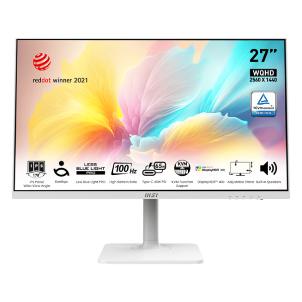 MSI - 27" Modern MD272QXPW Monitor, IPS, 4mc, 100hz, WQHD (2560x1440), HDMI+DP+TypeC, HAS, White