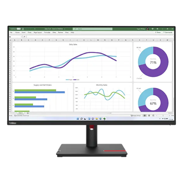 Lenovo - 32" T32h-30 Monitor, IPS, 60Hz, 4mc, 2K QHD(2560x1440), 4x TypeA+2x TypeC+HDMI+DP+RJ45, Black