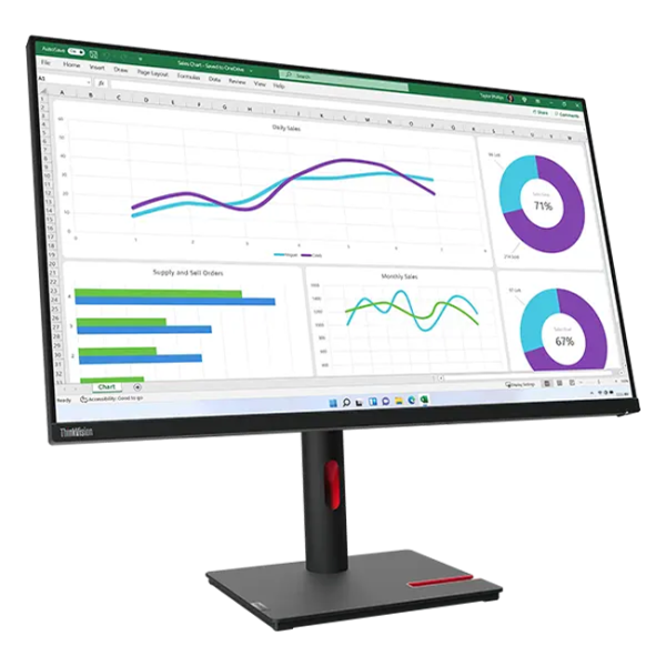 Lenovo - 32" T32h-30 Monitor, IPS, 60Hz, 4mc, 2K QHD(2560x1440), 4x TypeA+2x TypeC+HDMI+DP+RJ45, Black